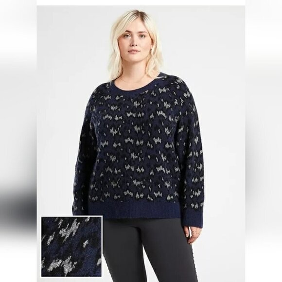 ATHLETA | Hawthorn Textured Crew sweater  sz 1X Sahara navy Wool - Picture 1 of 5